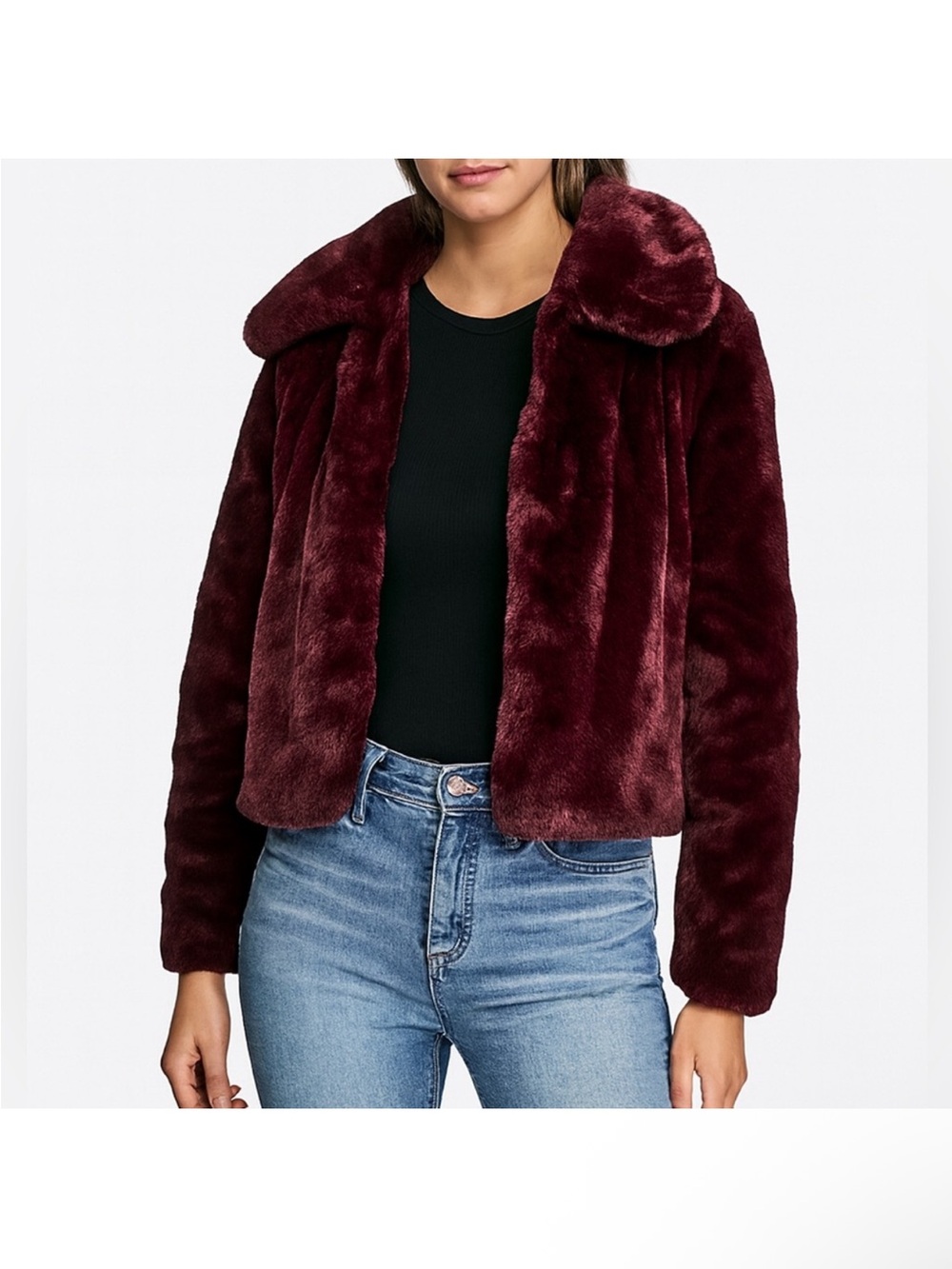 Express Burgundy Wine Faux Fur Coat